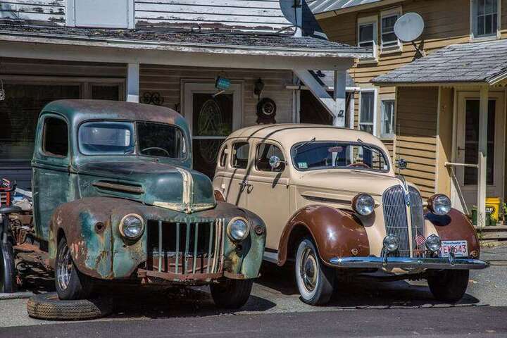 Vintage pickup and sedan